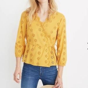 Madewell XS Scalloped Eyelet Wrap Top